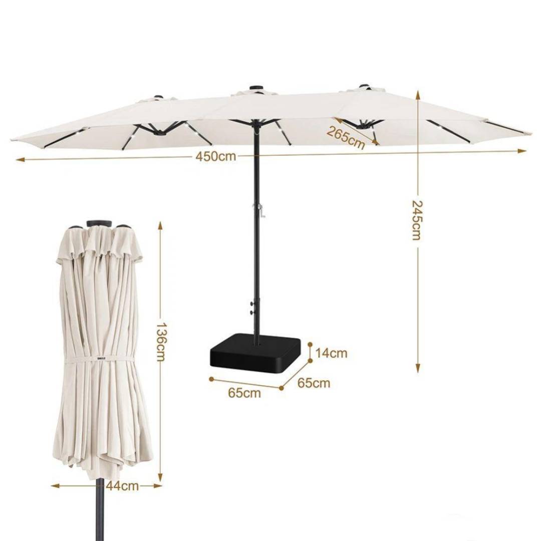 Ombrellone da Giardino con Luci LED Integrate 3x3 m + Base 65x65 cm