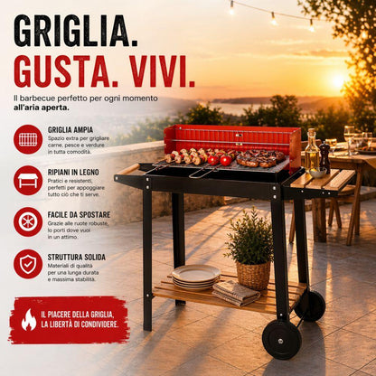 Barbecue a Carbone in Metallo con Ruote