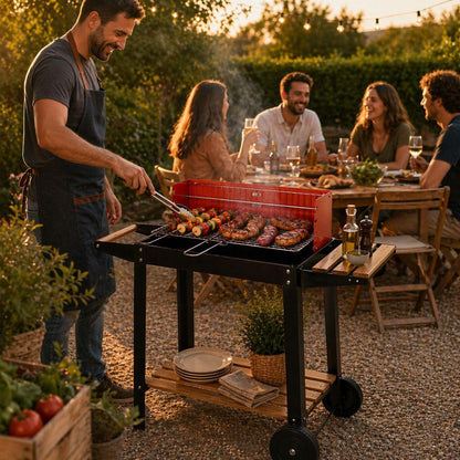 Barbecue a Carbone in Metallo con Ruote