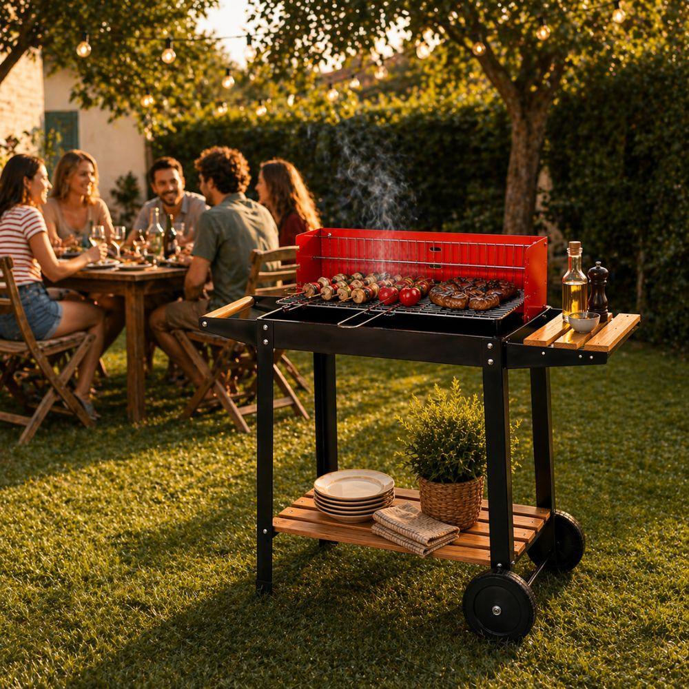 Barbecue a Carbone in Metallo con Ruote