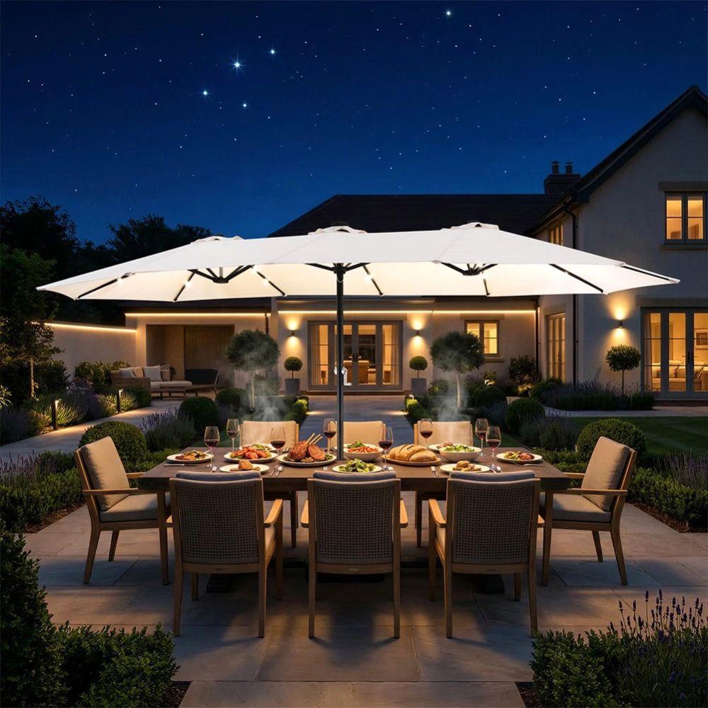 Ombrellone da Giardino con Luci LED Integrate 3x3 m + Base 65x65 cm