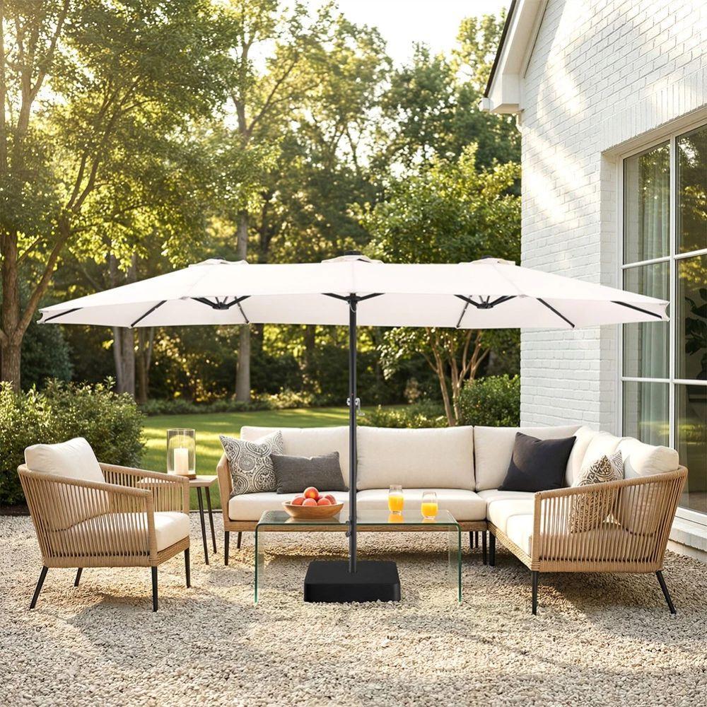 Ombrellone da Giardino con Luci LED Integrate 3x3 m + Base 65x65 cm