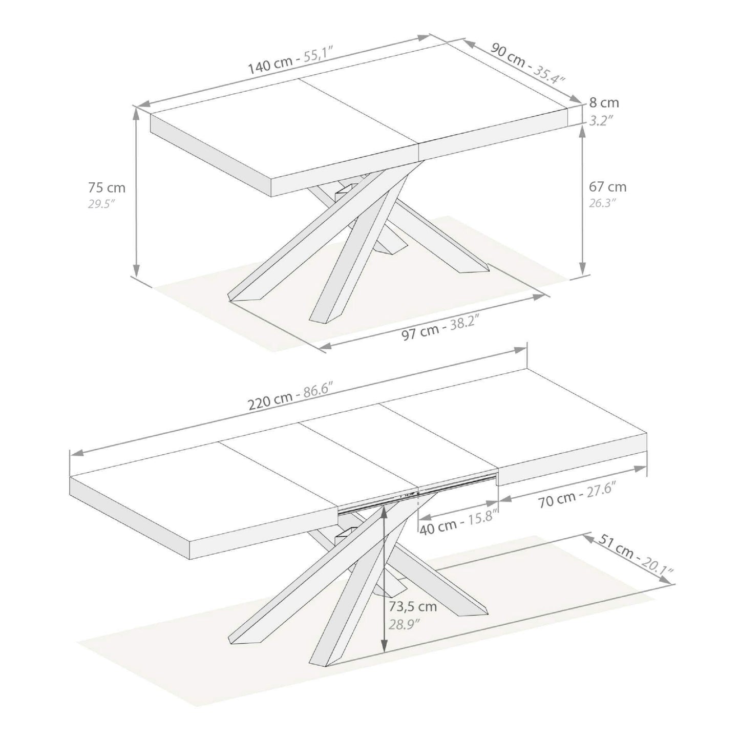 Tavolo Allungabile Fino a 220cm